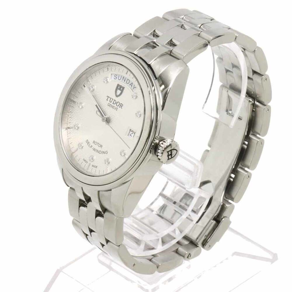 Tudor Glamour Date-Day 56000 10P Diamond Men's Watch Silver Automatic Self-wi...